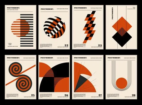 Artworks, posters inspired postmodern of vector abstract dynamic symbols with Stock Illustration