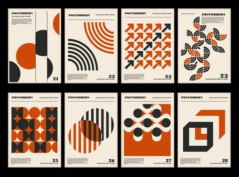 Artworks, posters inspired postmodern of vector abstract dynamic symbols with Stock Illustration