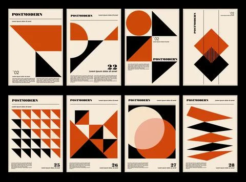 Artworks, posters inspired postmodern of vector abstract dynamic symbols with Stock Illustration