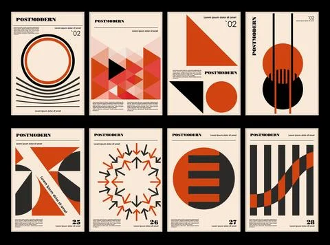 Artworks, posters inspired postmodern of vector abstract dynamic symbols with Stock Illustration