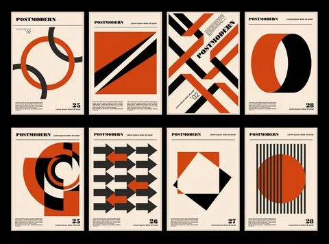 Artworks, posters inspired postmodern of vector abstract dynamic symbols with Stock Illustration