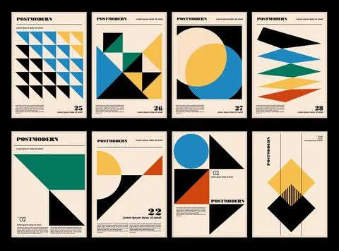 Artworks, posters inspired postmodern of vector abstract dynamic symbols with Stock Illustration