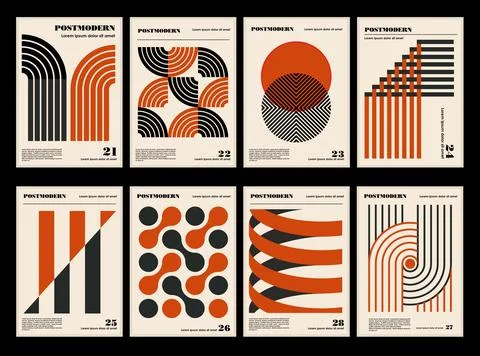 Artworks, posters inspired postmodern of vector abstract dynamic symbols wi.. Stock Illustration
