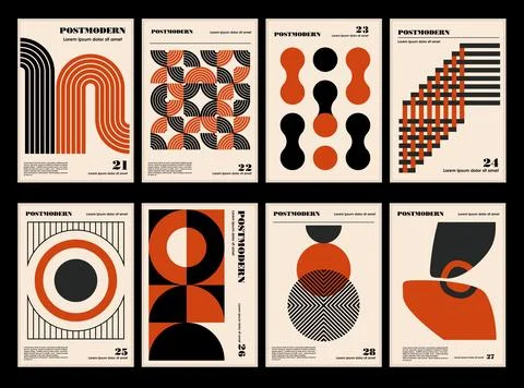 Artworks, posters inspired postmodern of vector abstract dynamic symbols with Stock Illustration