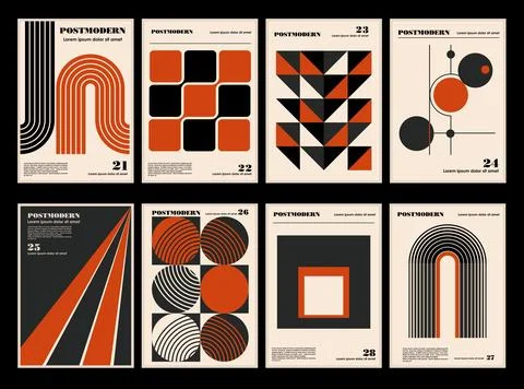 Artworks, posters inspired postmodern of vector abstract dynamic symbols wi.. Stock Illustration