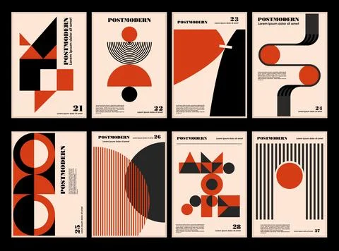 Artworks, posters inspired postmodern of vector abstract dynamic symbols with Stock Illustration