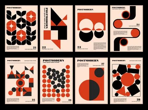 Artworks, posters inspired postmodern of vector abstract dynamic symbols with Stock Illustration