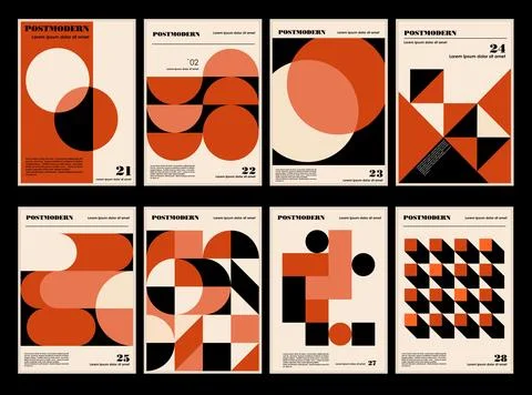 Artworks, posters inspired postmodern of vector abstract dynamic symbols with Stock Illustration