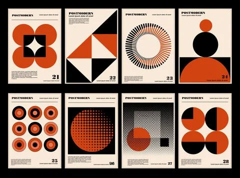 Artworks, posters inspired postmodern of vector abstract dynamic symbols wi.. Stock Illustration