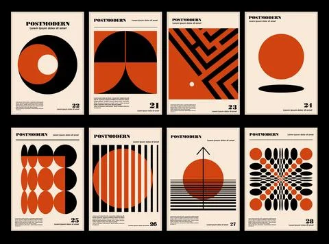 Artworks, posters inspired postmodern of vector abstract dynamic symbols with Stock Illustration