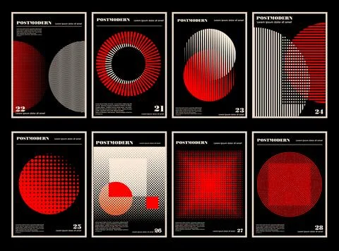 Artworks, posters inspired postmodern of vector abstract dynamic symbols with Stock Illustration