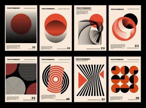 Artworks, posters inspired postmodern of vector abstract dynamic symbols wi.. Stock Illustration