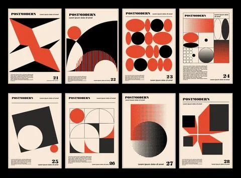 Artworks, posters inspired postmodern of vector abstract dynamic symbols wi.. Stock Illustration