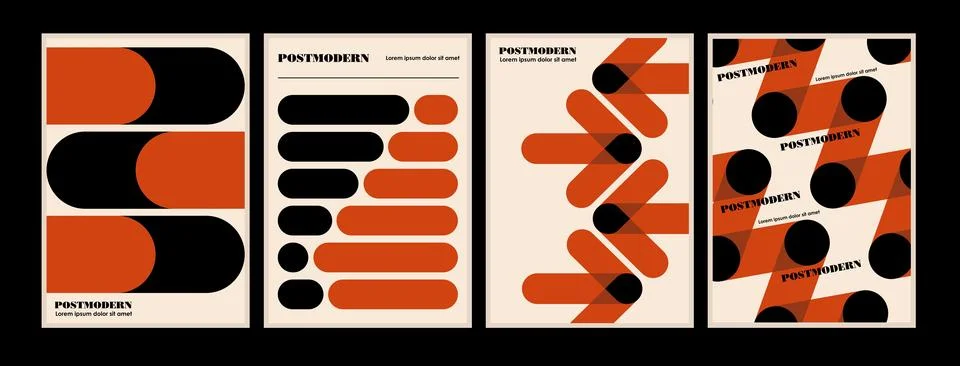Artworks, posters inspired postmodern of vector abstract dynamic symbols with Stock Illustration