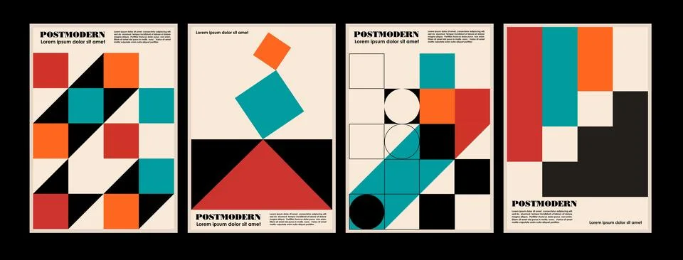 Artworks, posters inspired postmodern of vector abstract dynamic symbols with Stock Illustration