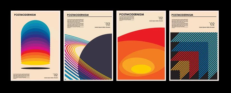 Artworks, posters inspired postmodern of vector abstract dynamic symbols with Stock Illustration