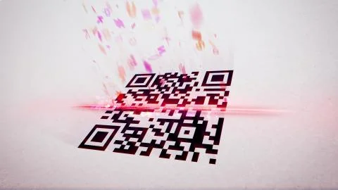 Arty 3d rendering of an abstract QR code scanning illustration put askew with Stock Illustration