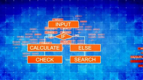 An arty 3d rendering of computer algorithms on several bright blue surfaces f イラスト素材