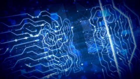 An arty 3d rendering of a multidimensional global processor with blurred stru Illustrazione stock