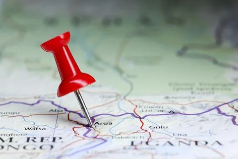 Arua, Uganda pin on map Stock-Fotos