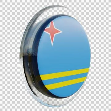 Aruba 3d illustration flag on pole. Wood flagpole Stock Illustration