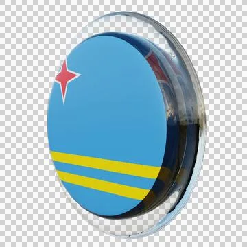 Aruba 3d illustration flag on pole. Wood flagpole Stock Illustration