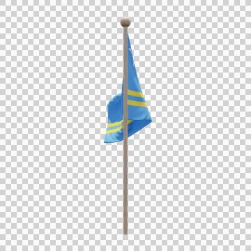 Aruba 3d illustration flag on pole. Wood flagpole Illustrazione stock