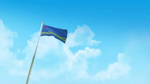 Aruba Flag 3D Render Animation with Fighter Jets Formation in Blue Sky Vídeo Stock 332247022