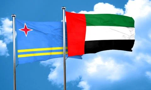 Aruba flag with UAE flag, 3D rendering Illustrazione stock