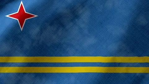 Aruba flag waving background with real fabric texture Stockbeeldmateriaal 291600335