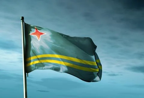 Aruba flag waving in the evening Stock Illustration