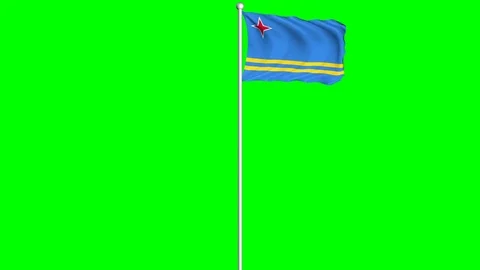 Aruba Flag Waving Fluttering on Wind Loopable Green Blue Screen Matte Stock Footage