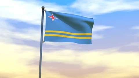 Aruba Flag waving in the high wind Stock Footage 153869338