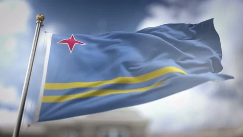 Aruba Flag Waving Slow Motion 3D Rendering Blue Sky Background - Seamless L.. Stock Footage 74861388