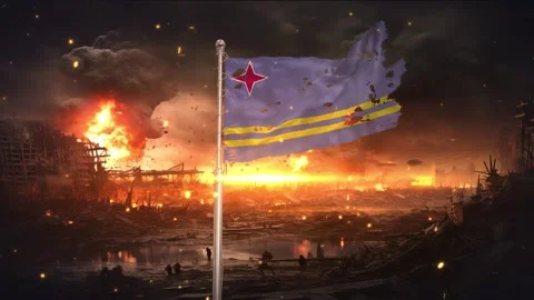 Aruba flag waving in war is torn Stockbeeldmateriaal 330735604