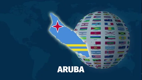 Aruba map, animation video with rotating globe, on blue background Stock Footage 328238242