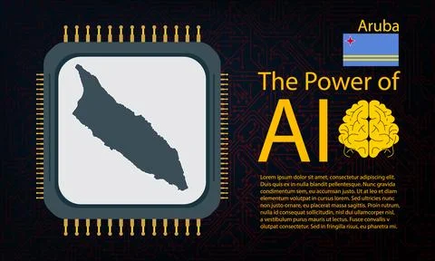 Aruba map with microchip war and AI concept on circuit board, Power of AI w.. イラスト素材