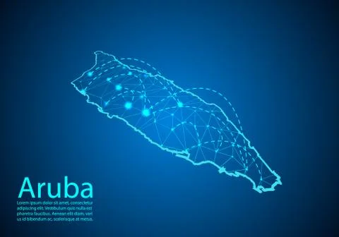 Aruba map with nodes linked by lines. concept of global communication and bus Stock Illustration