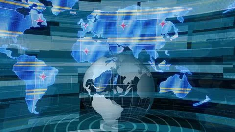 Aruba news technology earth map background Stock Illustration