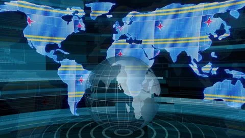 Aruba news technology earth map background Stock Illustration
