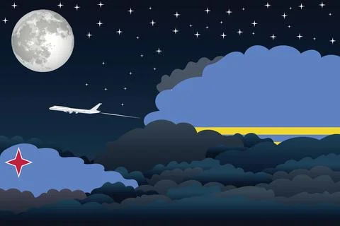 Aruba Night Clouds Airplane Vector Illustration Stock Illustration