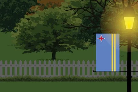 Aruba Night Trees Lamp Vector Illustration Stock Illustration