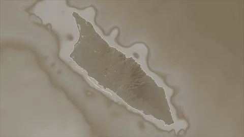 Aruba outlined on a elevation map colored in sepia tones with lakes and river イラスト素材