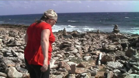 Aruba rocks tourist Stock Footage