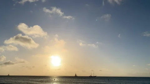 Aruba Sunset with Boats Stock Footage 129053552