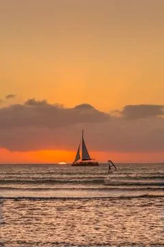 Aruba sunset sailing Stock Photos