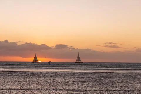 Aruba sunset sailing Stock Photos