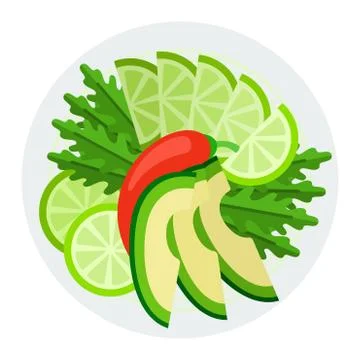 Arugula and avocado salad vector icon flat isolated Stock Illustration