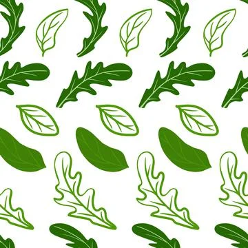 Arugula and basil leaves pattern on a white background. For use on textiles,  Stock Illustration