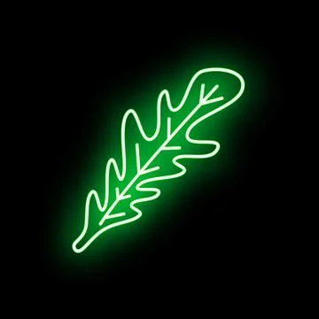 Arugula leaf glowing neon green outline icon Stock Illustration